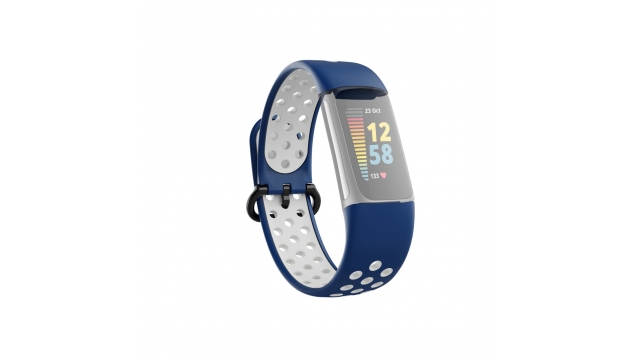 Hama Sportpolsband Voor Fitbit Charge 5 Ademend Horlogebandje D.blauw/grijs
