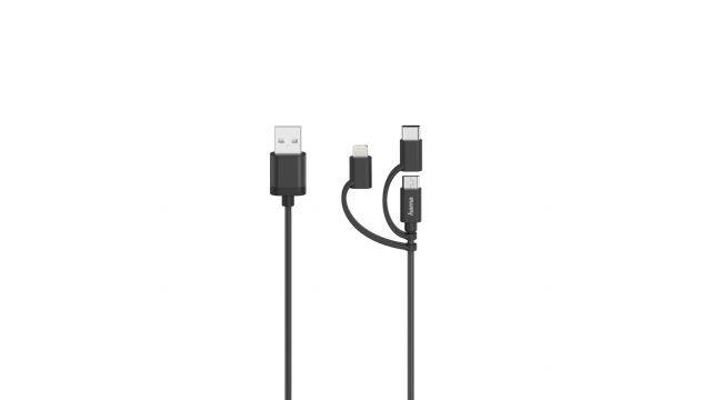 Hama Micro-USB-kabel 3in1 Incl. Adapt. Naar USB-C & Lightning USB 2.0 0,75 M