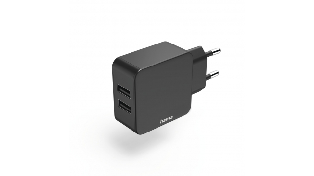 Hama 2-voudige-oplader USB-A-netadapter 2,4 A Uni. Adapter 12 W Zwart