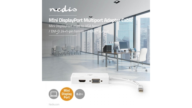 Nedis CCGP37466WT02 Mini-displayport Multipoort-adapterkabel Mini-displayport Male - Vga Female + Dvi-d 24+1-pins Female + Hdmi™ 2.0-uitgang 0,2 M Wit