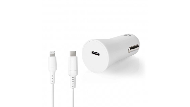 Nedis CCPDL20W111WT Autolader 1,67 A / 2,22 A / 3,0 A Outputs: 1 Poorttype: Usb-c™ Lightning 8-pins (los) Kabel 1.0 M 20 W Automatische Voltage Selectie Pd3.0 20w